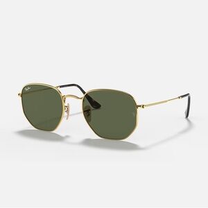 Ray-ban Hexagonal Flat Lenses-Polished gold with green lenses